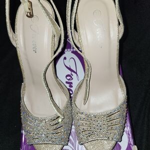 Forever Glittering Gold Strappy Heels. Worn Once For A Dance.
